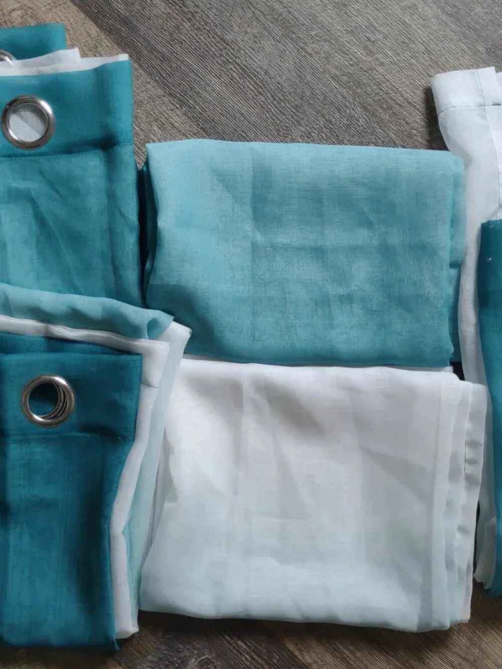 Window Curtains 4 Sheer Panels Aqua & White with Metal Grommets Each=54
